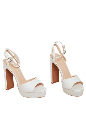 White Pu Platform Heeled Sandals | Footwear | PrettyLittleThing USA