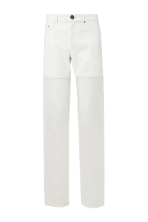 Paneled Faux Leather And Organza Straight-leg Pants - White