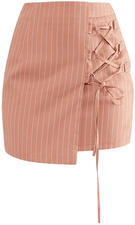 Camel Pinstripe Lace Up D-ring Detail Mini Skirt - Mini Skirts - Skirts - Womens Clothing | PrettyLittleThing USA