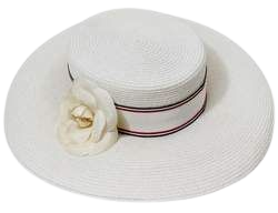 (1) Vintage Chanel White Hat w/ Camellia Flower & Ribbon Trim – Basha Gold