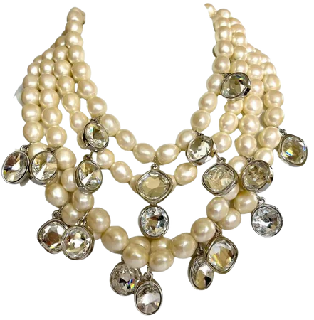 Yves Saint Laurent YSL Vintage Pearl Diamante Bib Necklace For Sale at 1stDibs