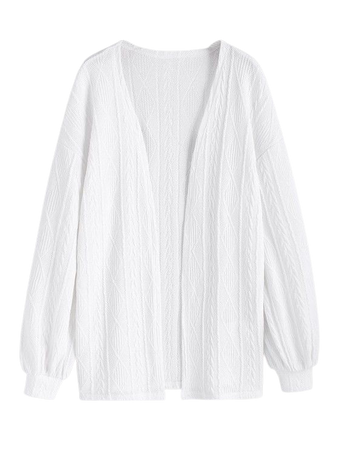 ZAFUL Women's Daily Solid Color Drop Shoulder Long Sleeve Loose Cable Knit Fisherman Open Front Long Cardigan In WHITE | ZAFUL 2023
