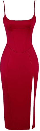Clothing : Midi Dresses : 'Casimira' Wine Satin Corset Midi Dress