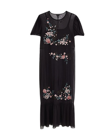 Plus black mesh floral swing midi dress | River Island