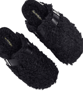 Miss Selfridge volt sherpa closed toe slipper in black | ASOS