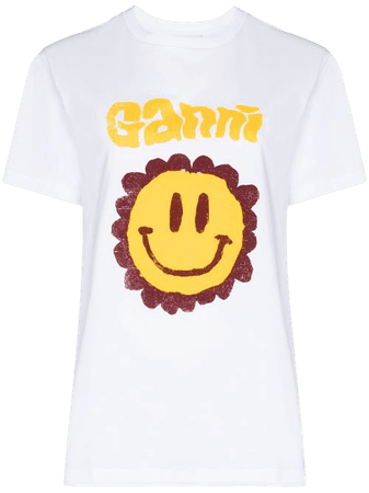 GANNI Flower Smiley Print T-shirt