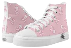 Pastel pink converse with skull and cross bones