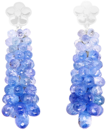 45.20 Carat Ombre Blue Iolite Briolette Grape Flower Earrings 14 Karat Gold For Sale at 1stDibs
