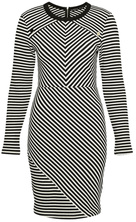 Knitted Jersey Jacquard Stripe Bodycon Dress | Karen Millen