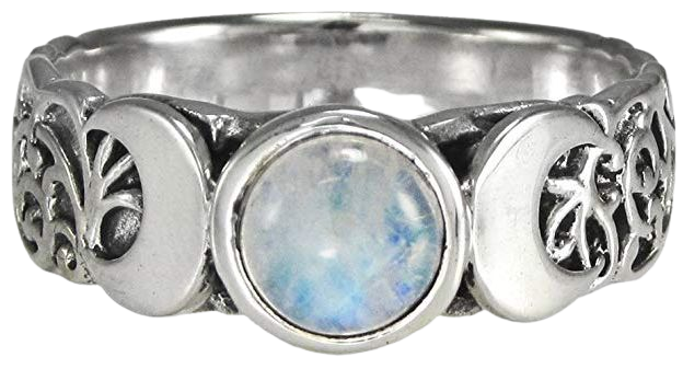 Amazon.com: Sterling Silver Triple Crescent Moon Goddess Ring with Rainbow Moonstone (Sizes 4-15): Wiccan Jewelry: Clothing