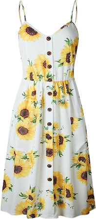 Angashion Women's Dresses-Summer Floral Bohemian Spaghetti Strap Button Down Swing Midi Dress Yellow 2XL at Amazon Women’s Clothing store