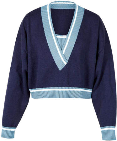 MediumBlue Varsity Blue Crop Sweater | J.ING Women's Sweaters