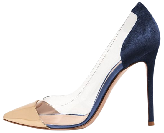 Women's Gold And Navy Clear Heels Stiletto Pumps for Work, Formal event | FSJ