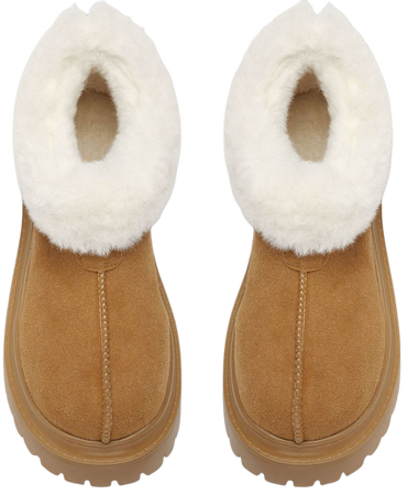 Faux Shearling Round Toe Ankle Boots - Cider