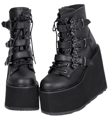 Black Buckle Platform Boots