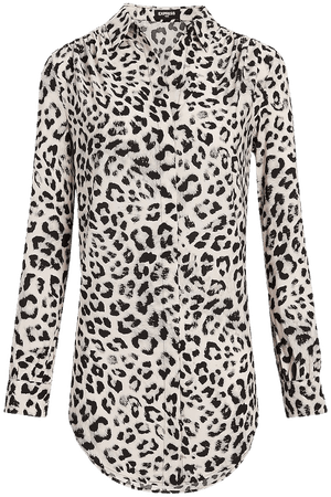 Leopard Print Tunic Pleated Shoulder Button Up Shirt | Express