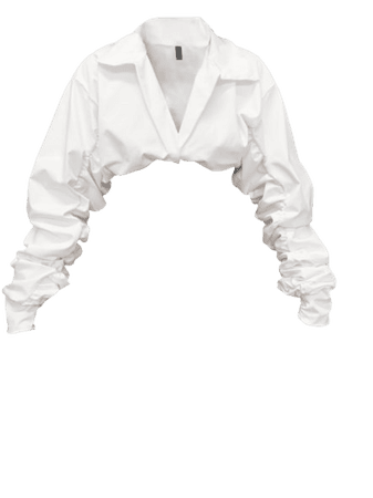 WHITE CROPPED COLLARED BLOUSE