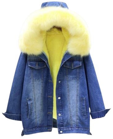 yellow fur collar denim jacket