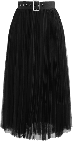 Full Pleated Double-Layered Mesh Midi Skirt in Black - Retro, Indie and Unique Fashion