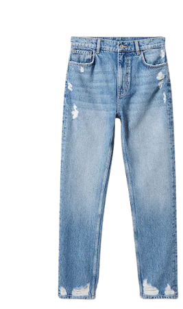 Ripped high-rise straight jeans - Women | Mango USA