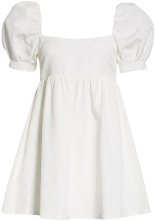 white babydoll puff sleeve dress