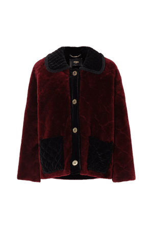 Red Ruffled velvet-trimmed quilted shearling coat | Fendi | NET-A-PORTER