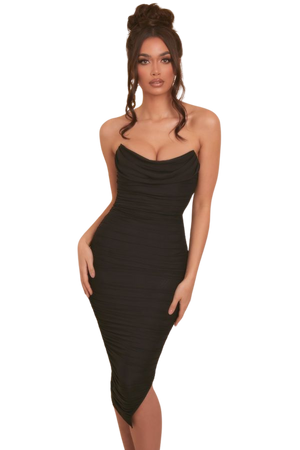 Glamorous Nights Bandeau Ruched Midaxi Dress in Black | Oh Polly