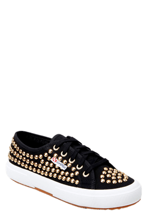 Superga 2750 Cotstuds1w Studded Sneakers in Black And Gold | Red Dress