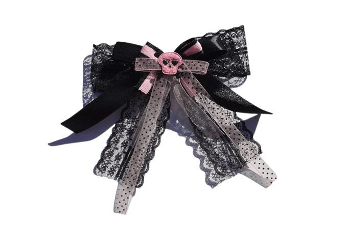 Black and Pink Skull Lace Hair Bow