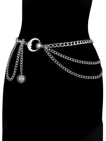 1pc Women's Metal Waist Chain With Moon Shaped Decoration, Multilayer Metallic Belt, Dresses Accessory | SHEIN USA