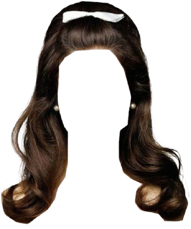 brown hair 60's half up ponytail white ribbon bow