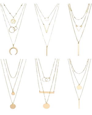 Biokia 6 Pieces Layered Necklaces For Women Long Necklaces Gold Choker Necklaces Map Coin Bar Crescent Moon Necklace Layered Y Pendant Necklace Multilayer: Clothing, Shoes & Jewelry