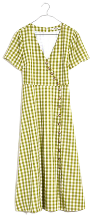 Button-Wrap Midi Dress in Gingham Check