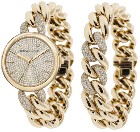 Kendall + Kylie - Kendall + Kylie: Gold and Crystal Chain Link Analog Watch and Bracelet Set 40mm - Walmart.com - Walmart.com