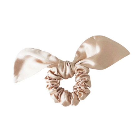 bow scrunchie tan beige off white