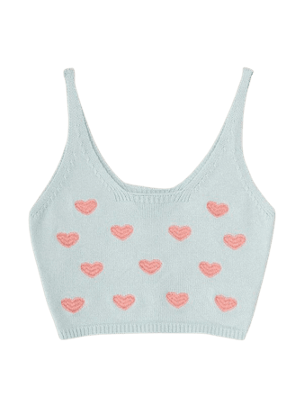 Embroidered Heart Knit Top | SHEIN USA blue