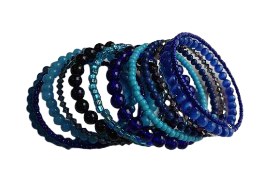 Blue Memory Wire Bracelet Blue Beaded Bracelet Blue Stacked