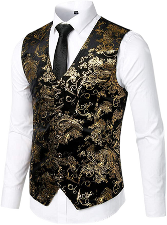 ZEROYAA Mens Hipster Gold Paisley Single Breasted Suit Dress Vest/Tuxedo Waistcoat Z49 Gold Medium at Amazon Men’s Clothing store