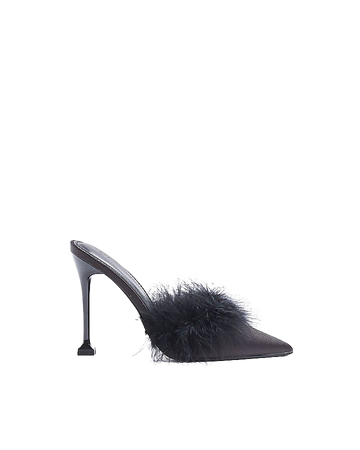 Black feather trim heeled court shoes | River Island