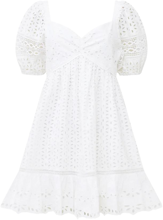 Alissa Cotton Broderie Dress Linen White | French Connection US