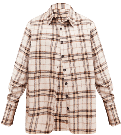 Beige Oversized Flannel Check Shirt | Tops | PrettyLittleThing USA