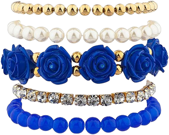 Amazon.com: LUX ACCESSORIES Blue Rose Floral Flower Pave Crystal Beaded Stretch Arm Candy Bracelet Set: Clothing, Shoes & Jewelry