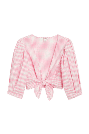 Tie-front cropped blouse - Pink and white gingham - Shirts & Blouses - Monki WW