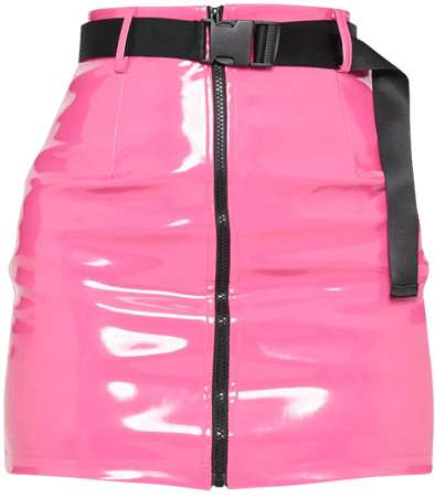 Neon Pink Vinyl Zip Front Belted Skirt | PrettyLittleThing USA