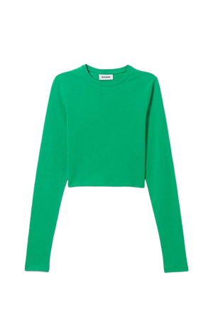Mini Long Sleeve Crop Top - Emerald Green - Weekday WW