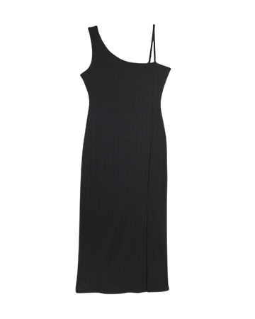 Black asymmetric bodycon midi dress | River Island