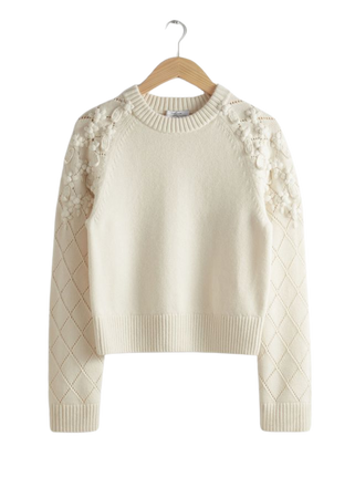 Floral-Appliqué Knit Sweater - White - Sweaters - & Other Stories US