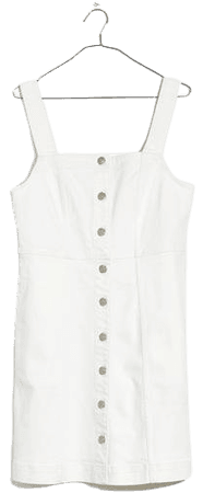 Denim Button-Front Mini Dress in Tile White