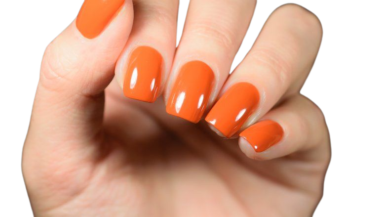 A fiery orange nail polish color