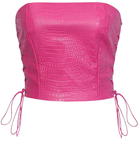 pink cropped crocodile leather style bandeau top